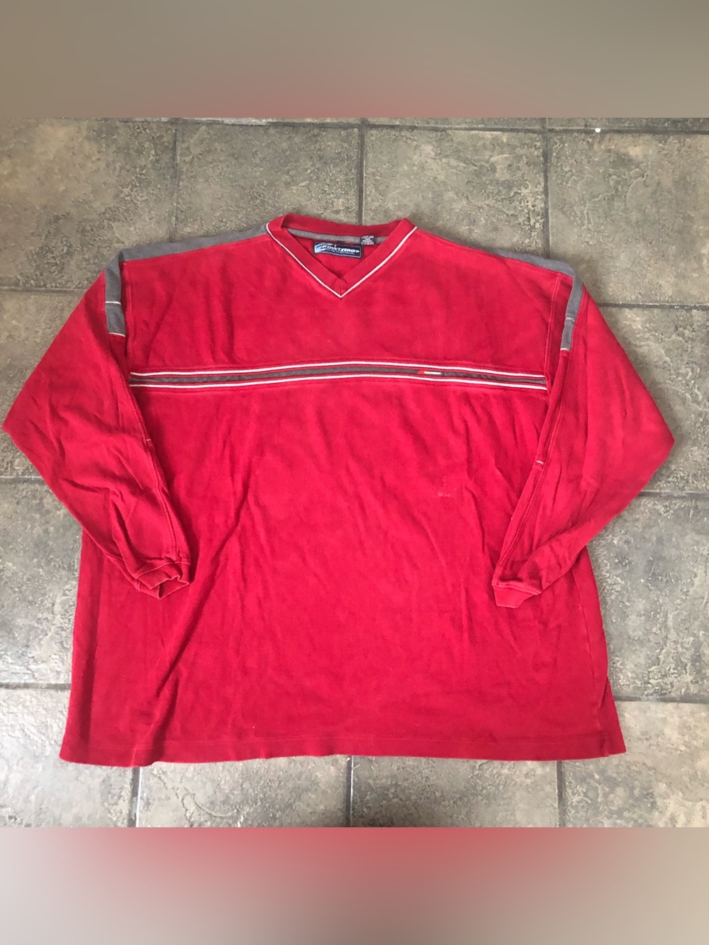 Vintage 90s Point Zero Men’s Long Sleeve Shirt Lines Piping Size 4XLT Red Heavy